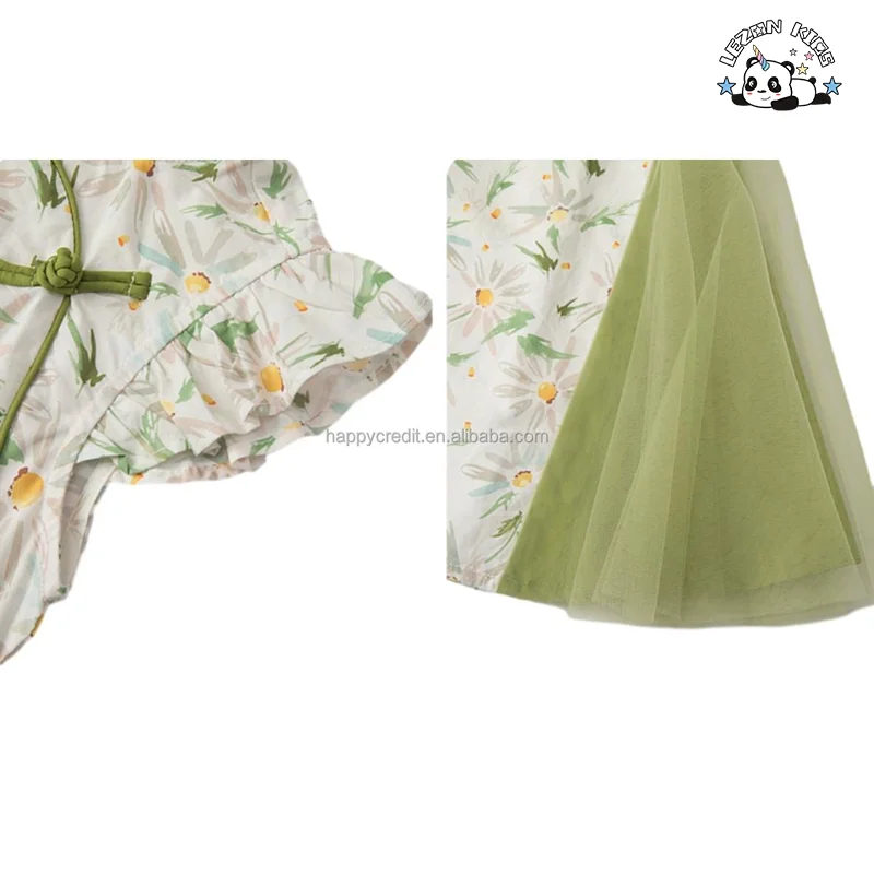 LEZONKIDS - 2024 Luxury Kids Chinese Cheongsam Dress Cotton Floral Dress Girl Tulle Dress for Summer